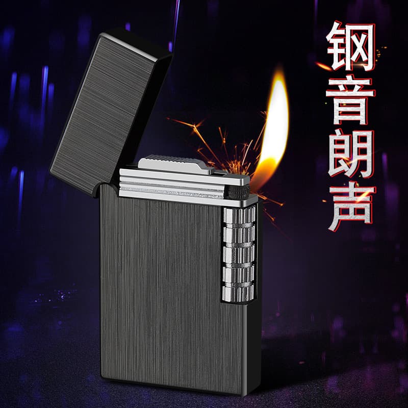 New Langsheng Grinding Wheel Open Flame Refillable Lighter Retro Personality Engraved Metal Side Slide Cross-Border Inclined Flame