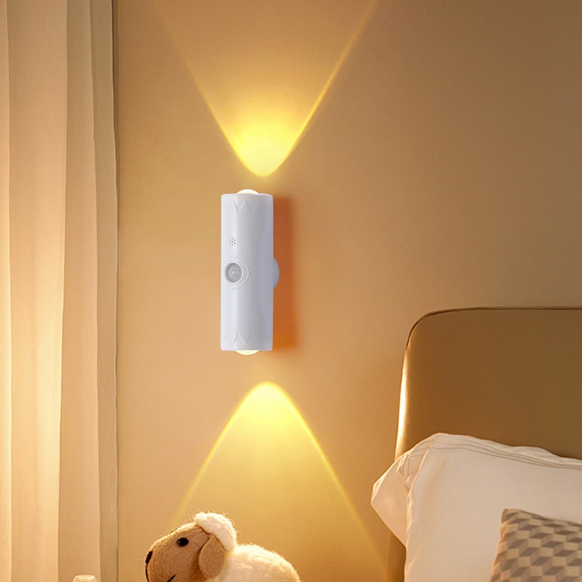 LED Dual Cat Eye Wall Lamp with Human Motion Sensor, Ambient Night Light for Cabinets and Hallways, Rechargeable RGB Home Night Light
