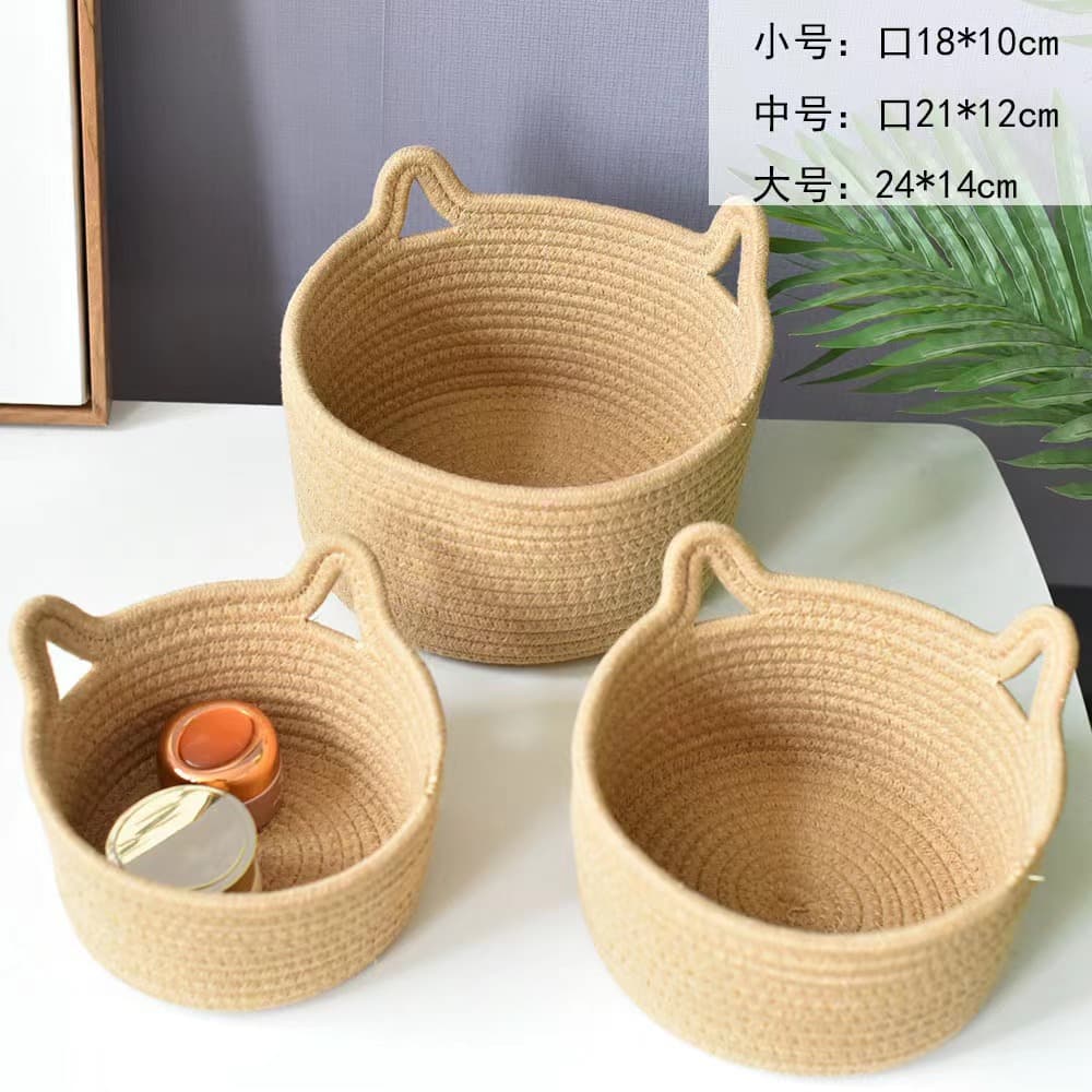 Factory Direct Storage Basket Cotton Woven Basket Cat Ear Desktop Organizer Cosmetic Storage Box Creative Home Decor
