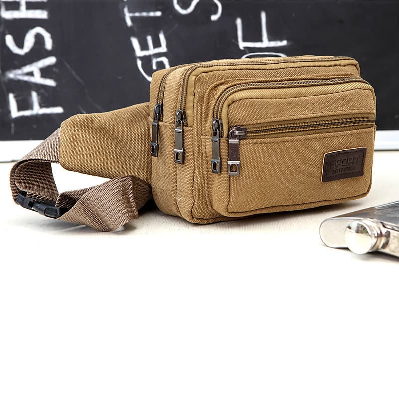 New Canvas Casual Waist Bag for Men, Multi-Functional Chest Strap Bag for Work Sites, Durable Large Capacity Money Bag