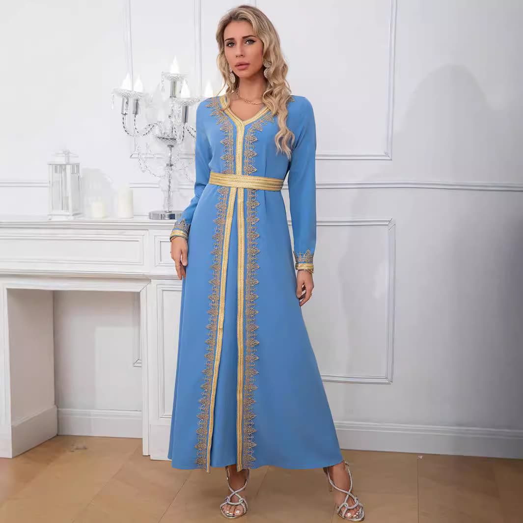 Cross-border Middle East Women's Cardigan Dress Arab Dubai Robe Long Sleeve Lace Amazon New Style