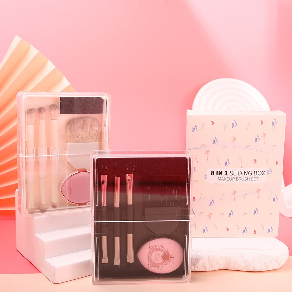Eight-In-One Makeup Soft-Bristled Eye Shadow Brush, Loose Powder Brush, Window-Opening Multi-Functional Portable Brush, Detailed Oblique Eyebrow Brush, Makeup Brush