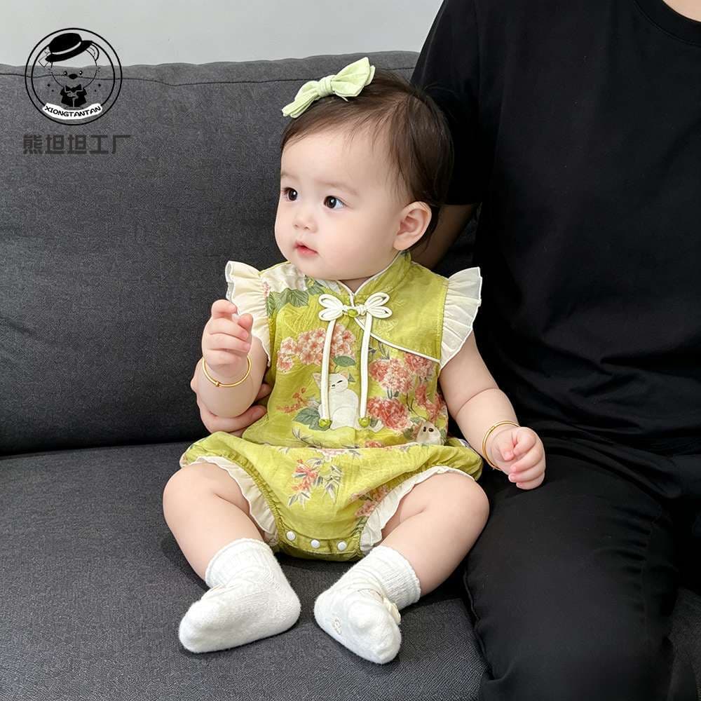 Baby Summer Thin One-piece One-month-old Baby Girl New Chinese Style National Style Full Moon One Hundred Days One-Year-Old Dress Cheongsam