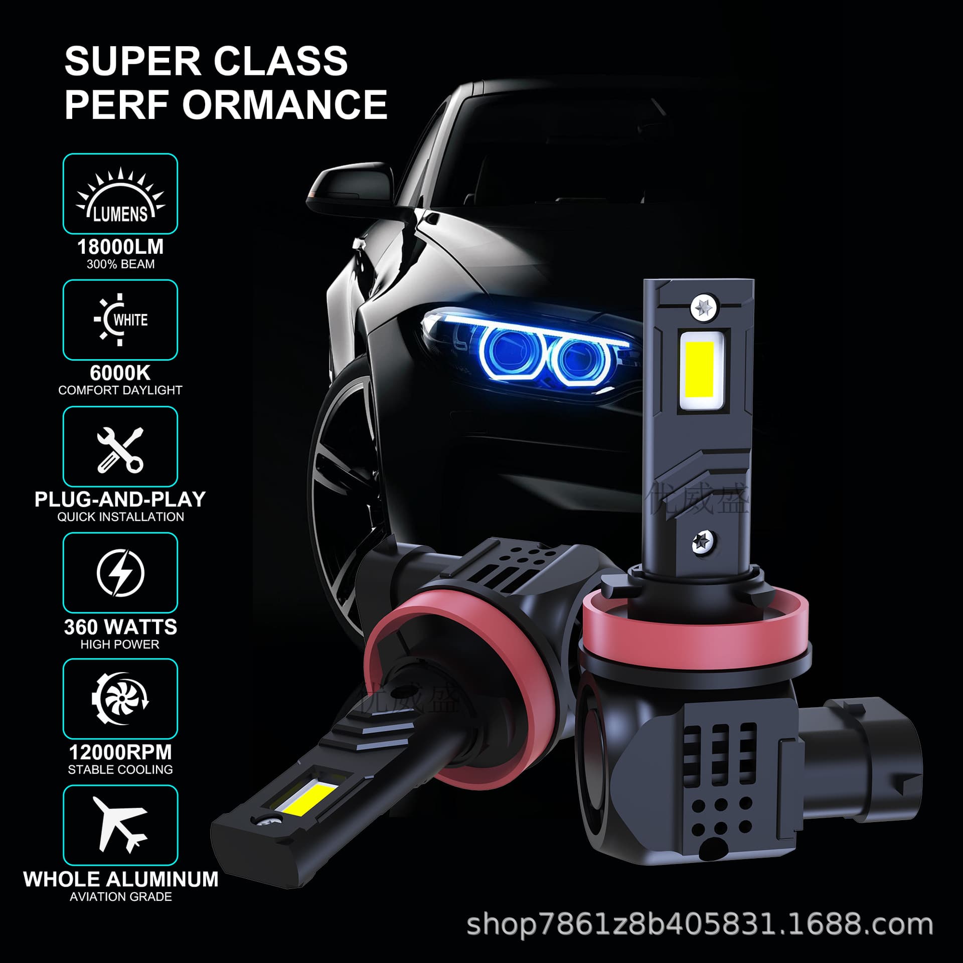 Car LED Headlight Bulbs Super Bright High/Low Beam Integrated High Power Front Light Bulbs Ultra Bright