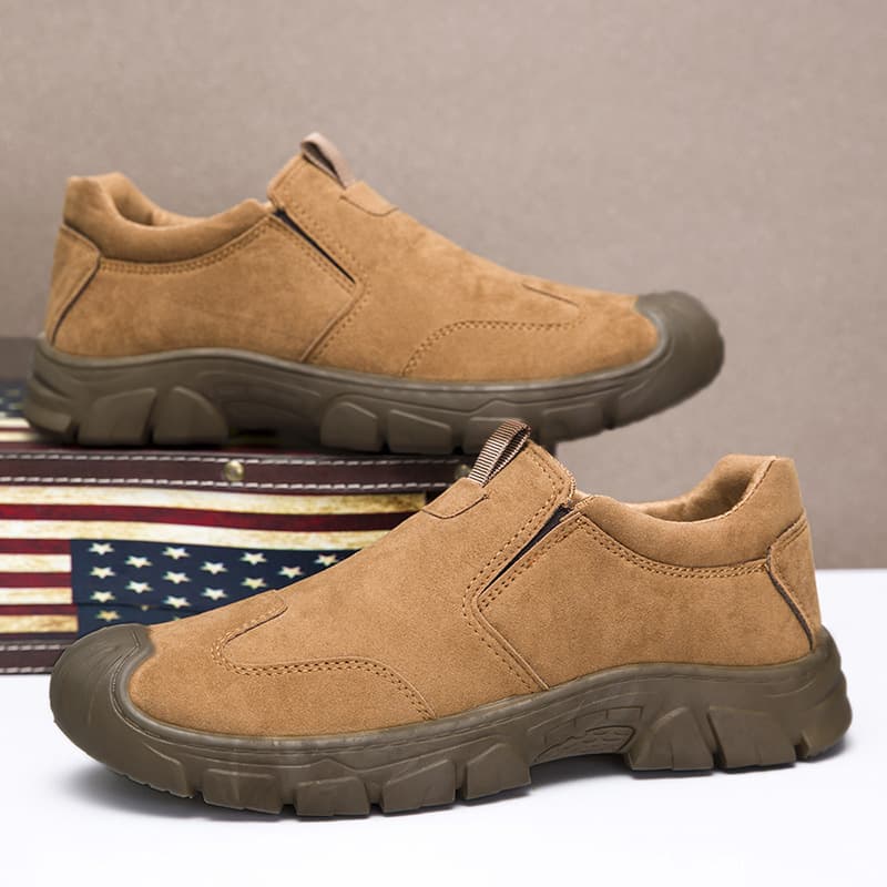 Men's Spring/Autumn Slip-On Safety Shoes, Thick Sole Wear-Resistant Walking Shoes, Low-Top Non-Slip Outdoor Work Boots for Men Cross-Border