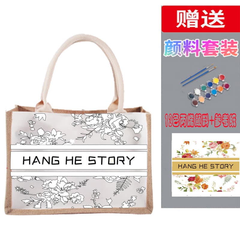 Hand-Painted Canvas Tote Bag, Linen Bag DIY with Pre-Drawn Line Art, Graffiti Cotton and Linen Coloring Material Kit, Handmade Gift