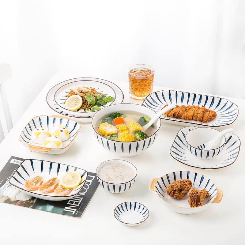 Jingdezhen Ceramic Japanese Style Bowl Plate Dish Set Home Use Bowl Plate Fish Plate Bone China Large Noodle Bowl Soup Bowl