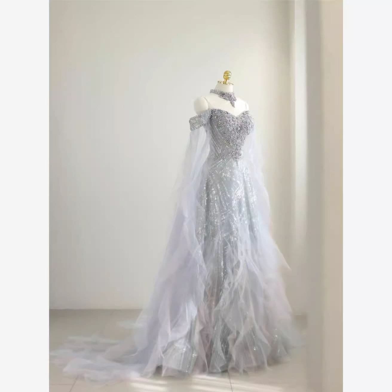 One-Shoulder Heavy-Duty Evening Gown Dress Women New Luxury Unique Toast Dress Bride Birthday Dress