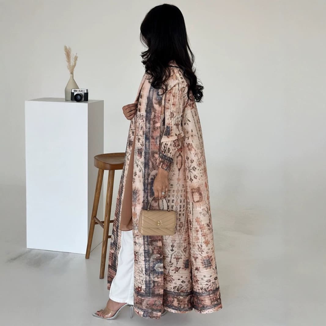Long Robe Women's Issey Miyake Pleated Printed Cardigan Long Coat Plus Size Abaya
