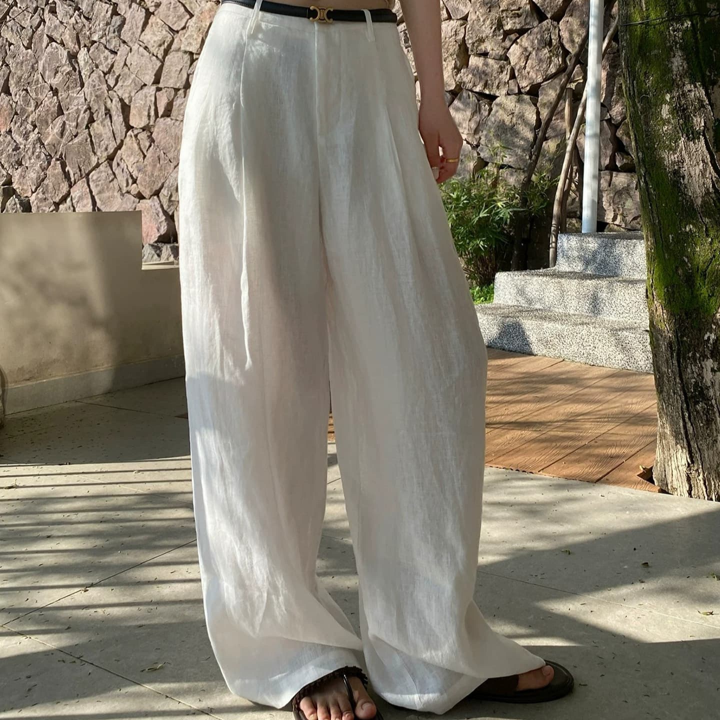 Women's Summer Linen Pants, Lightweight, Draped, High-End, Loose Straight Wide-Leg Casual Pants, Stylish Wutong Pants