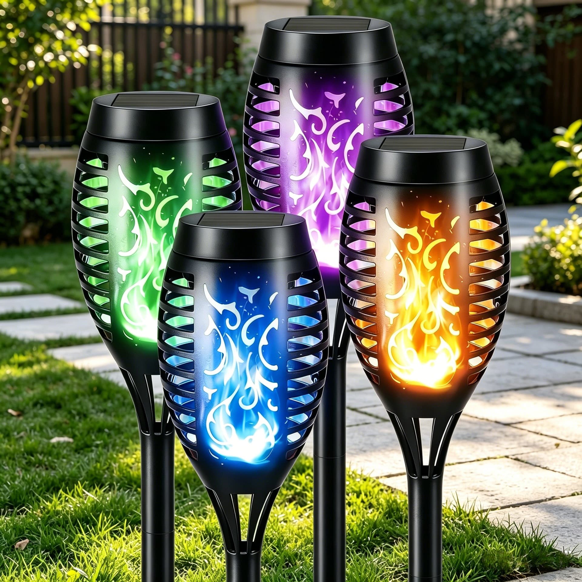 Outdoor Waterproof Torch Light, Small Simulated Flame Lawn Light, Solar Powered Garden Torch Ground Insert Light
