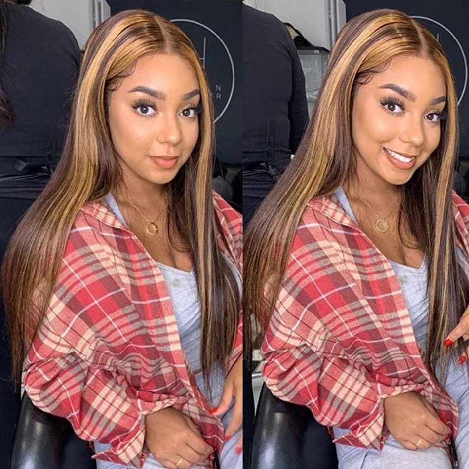 European and American small lace wig for women with mixed color highlights, long straight hair, chemical fiber full headgear wigs wholesale exotic style