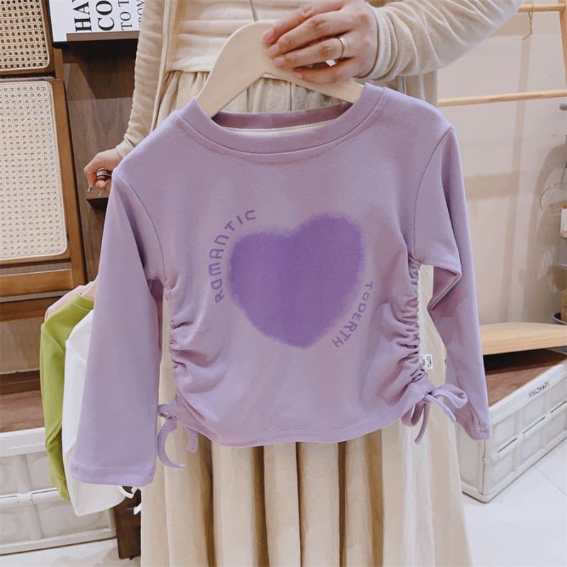 Children's Long-Sleeved T-Shirt Autumn Peach Heart Irregular Drawstring Love Top Sweet Princess New Outerwear Purple
