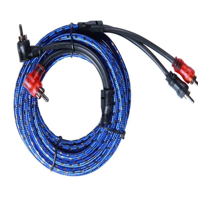 5-meter pure copper double-shielded audio cable, car audio amplifier cable, 2RCA to 2RCA speaker wire.
