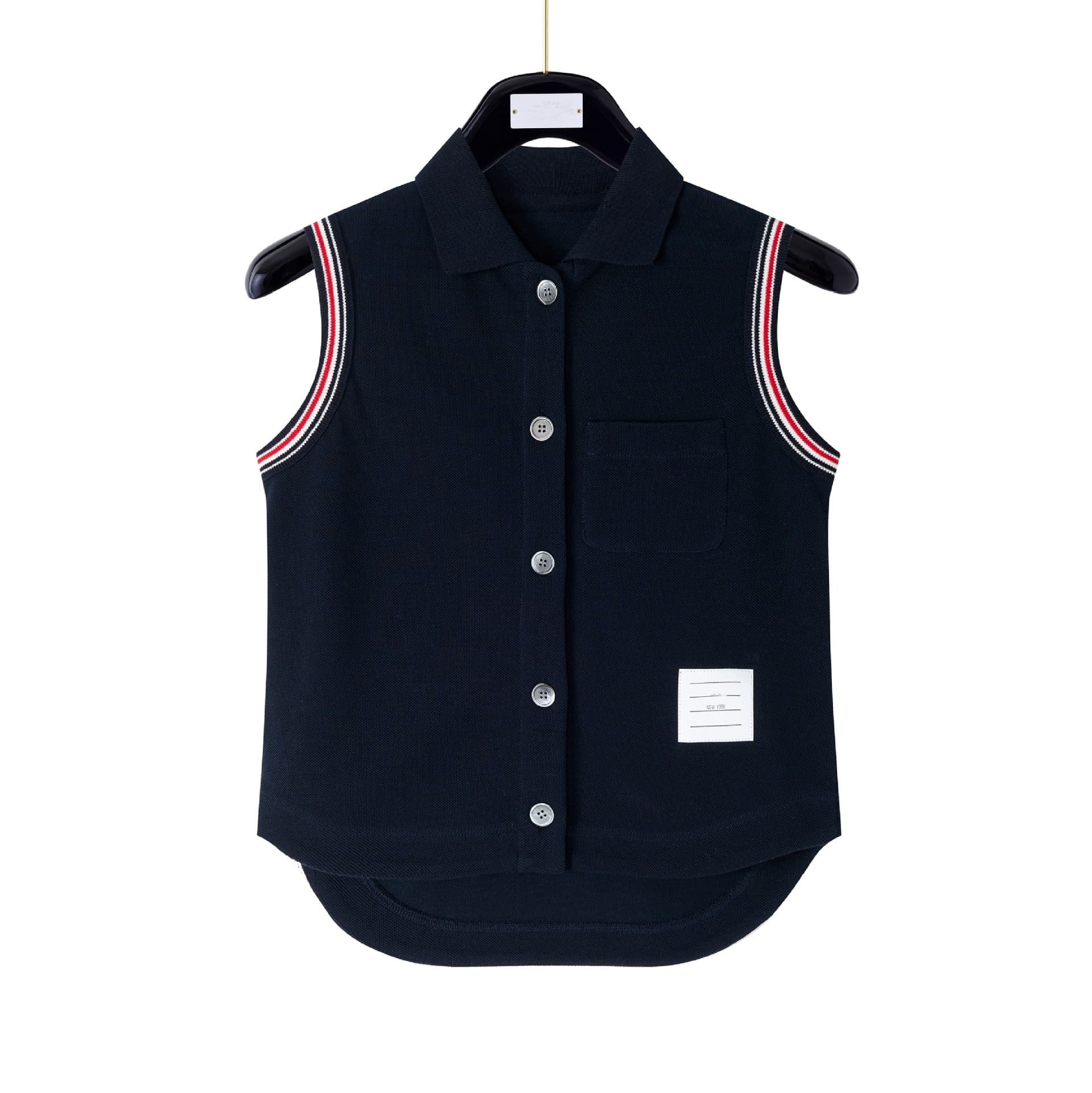 TB New Women's Summer Sleeveless Striped Polo Neck Vest Casual Pique Cotton Vest Cardigan + Skirt