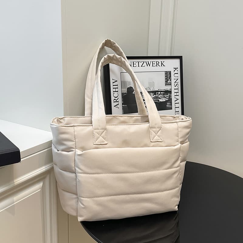 Minimalist Versatile Embroidered Tote Bag Solid Color Casual Commute Travel Shoulder Bag for Female College Students Multi-Compartment Tote