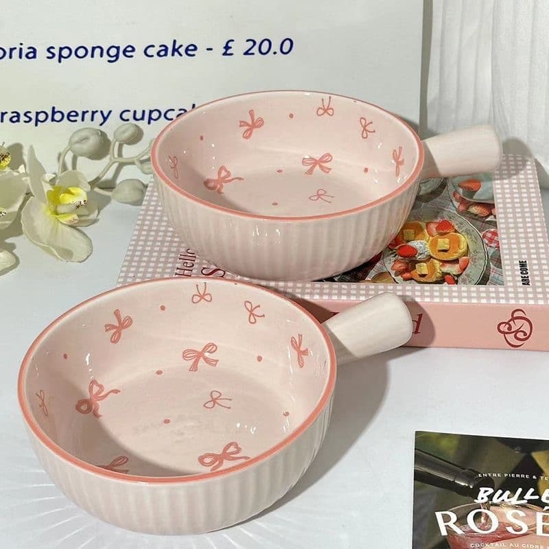Bow-tie cute handle bowl ceramic underglaze color handle bowl high-looking household tableware for one person good-looking bowl