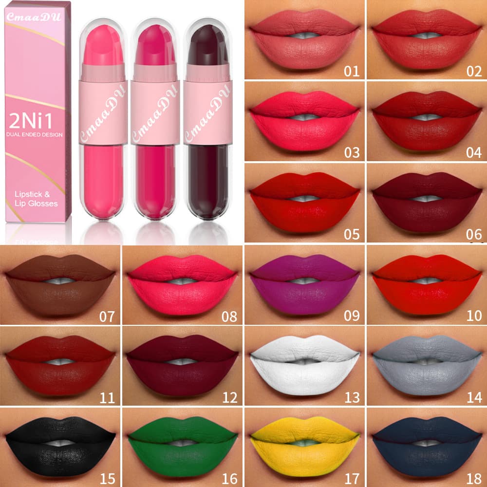 Please check carefully! Link Disclaimer - Exclusively for Foreign Trade: CmaaDu Face Color Lipstick & Lip Gloss 2-in-1 Matte