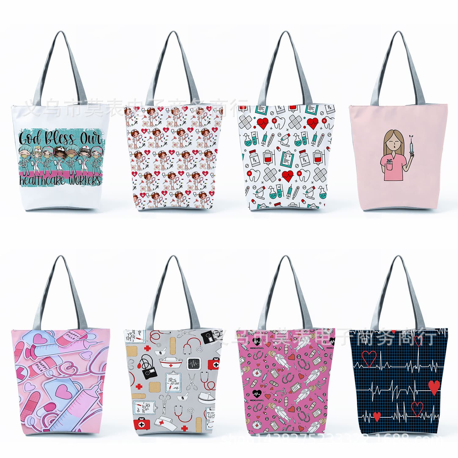 Creative nurse print bag, women's beach bag, cross-border shoulder bag, daily women's shopping bag, pictures