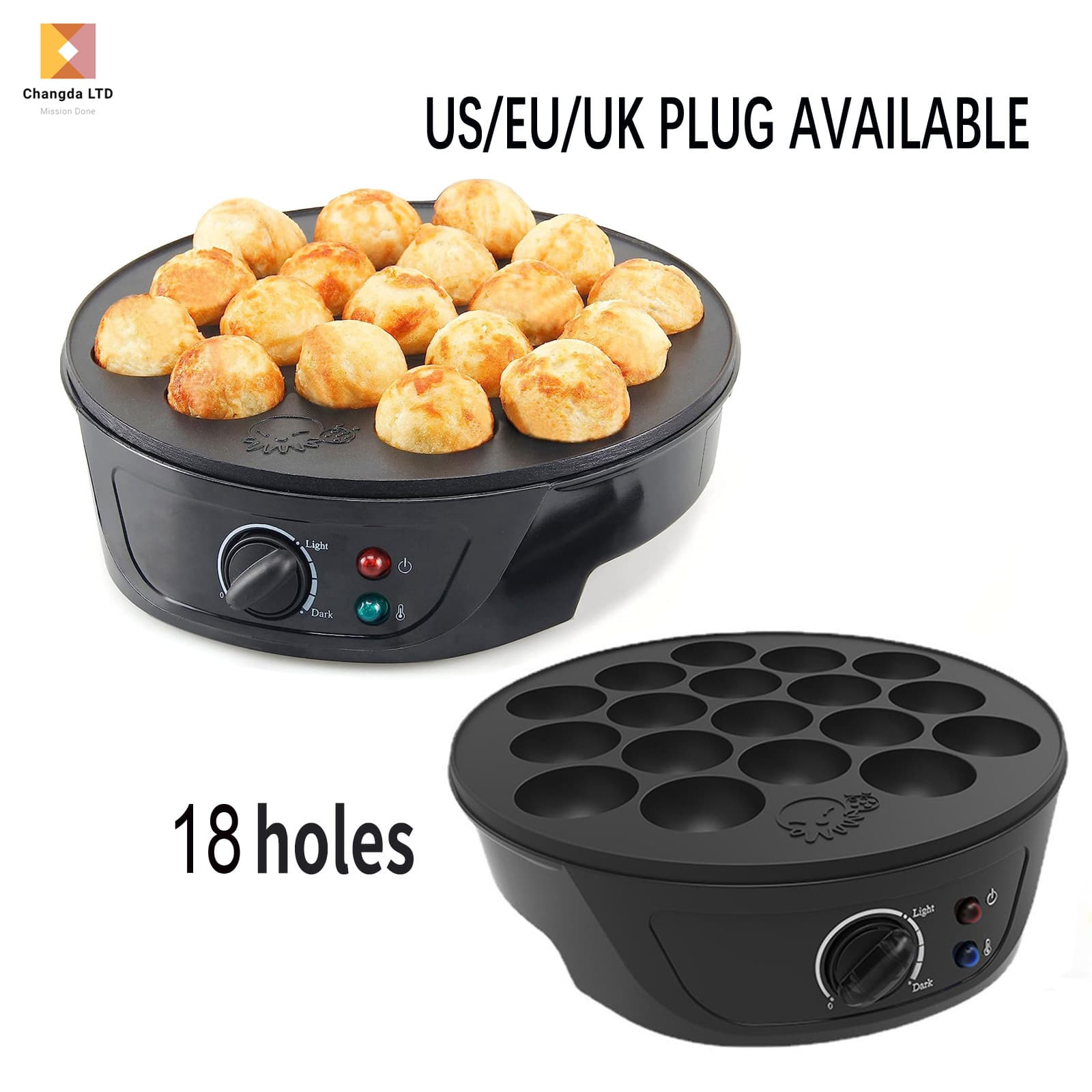 Cross-border US Standard 110V Takoyaki Machine, 18-hole Fish Ball and Shrimp Ball Maker, Pancake and Egg Waffle Griller with Multi-stage Timer, Wholesale