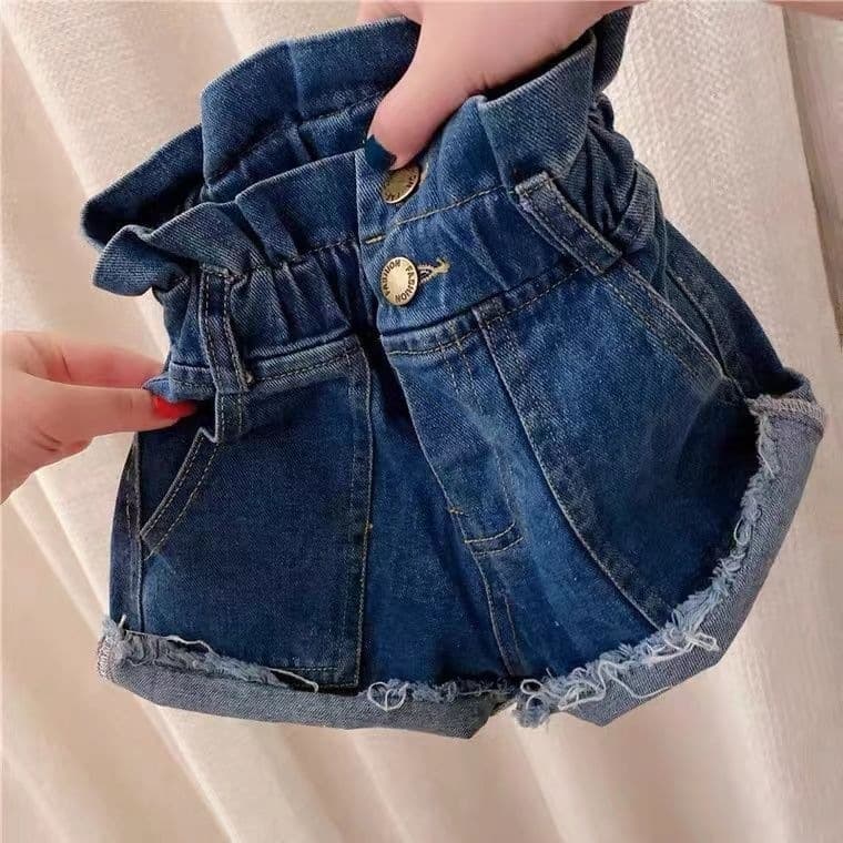 Children's Denim Shorts 2025 Spring/Summer New Stylish Versatile High-Waisted Wide-Leg Floral Denim Shorts for Girls Trendy