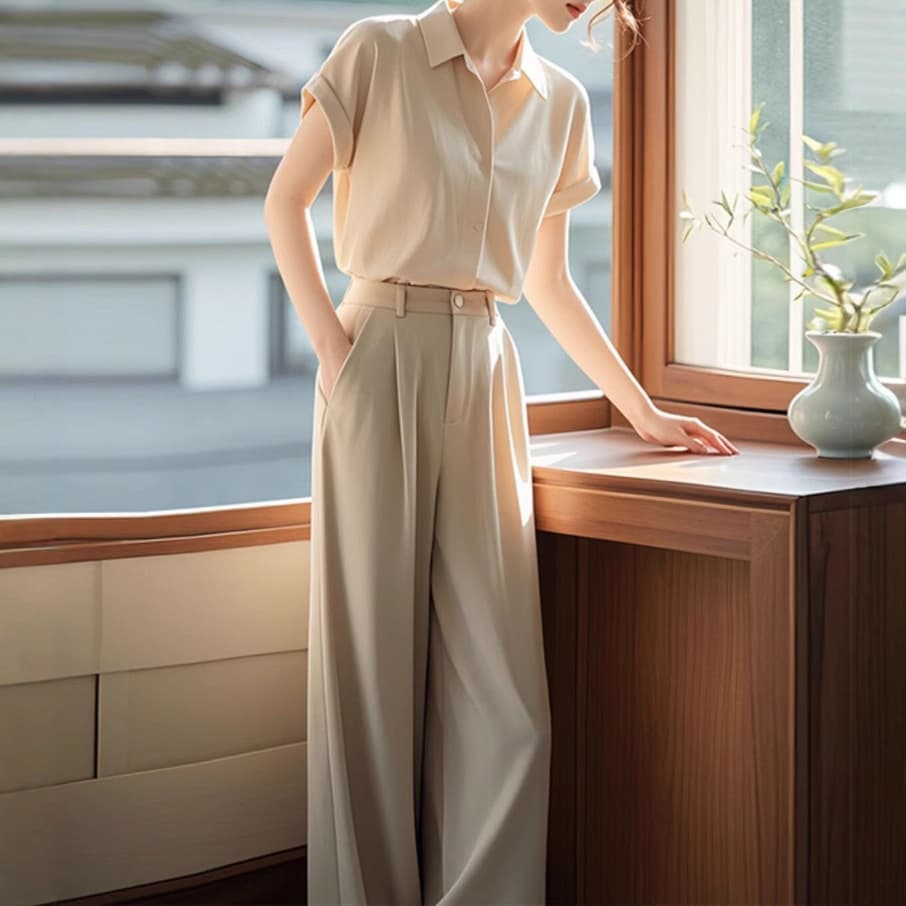 2026 New Cool Minimalist High-End Chic Professional Blouse and Pants Two-Piece Set Women's Summer