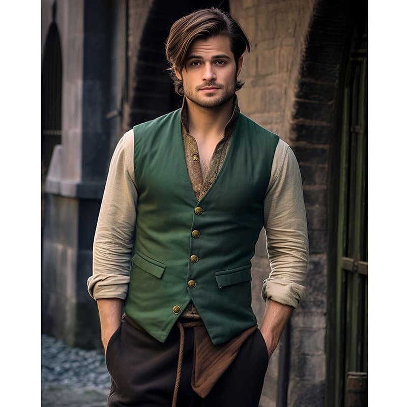 New Autumn/Winter Suit Vest Men Amazon Medieval Retro Vest V-Neck Single-Breasted Casual Waistcoat