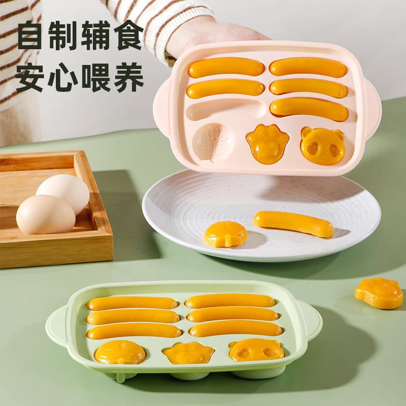 Baby food supplement mold, food-grade silicone, steamable, high-temperature resistant, baby steamed cake mold, cartoon sausage rice cake, household use.