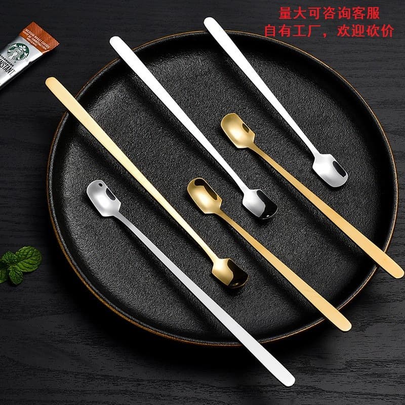Stainless steel square-headed spoon, teaspoon, stirring spoon, glass cup, warmer cup, coffee spoon, honey spoon