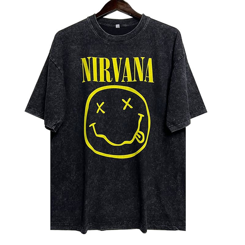 Nirvana Band Washed Old American Short-Sleeved T-Shirt for Men and Women, Loose Round Neck Cotton Top