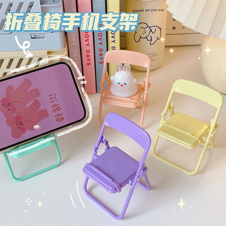 Foldable Portable Cute Macaron Mobile Phone Stand Desk Chair Stand Creative Mini Chair Stand Handy Lazy Bracket Plastic Material