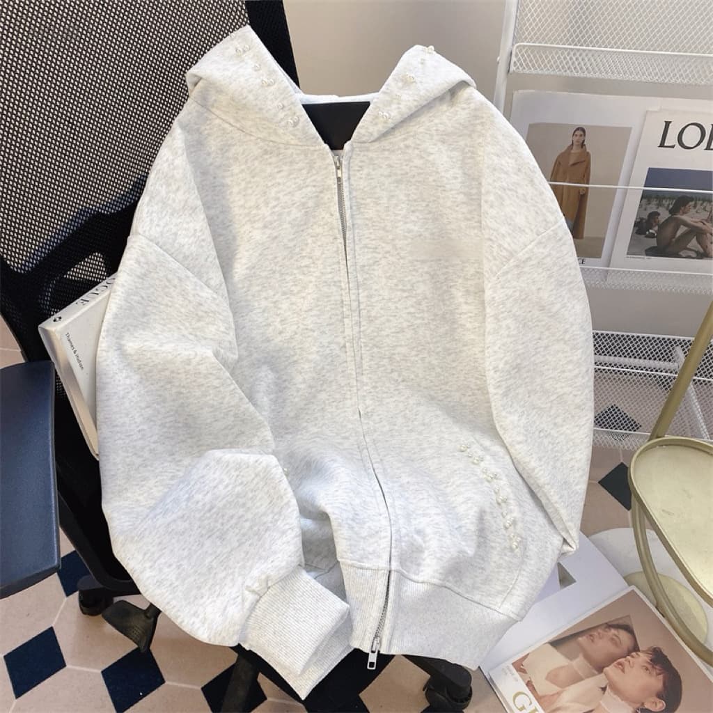 American fashion brand heavyweight pearl bead sweatshirt versatile loose casual hooded jacket loose lazy style sweatshirt