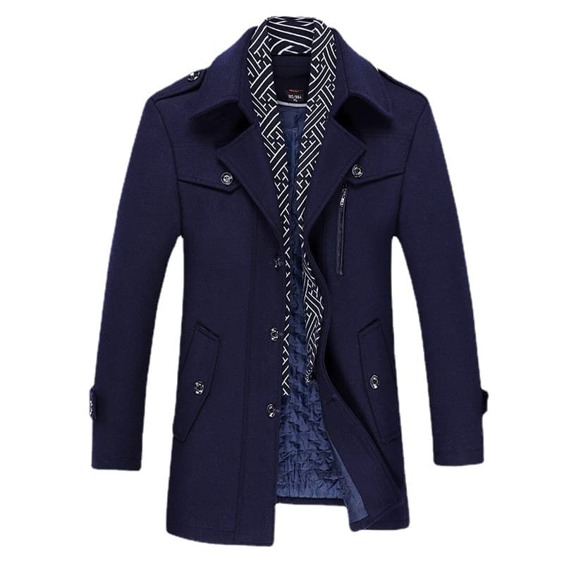 Cross-border Men's Wool Coat Mid-length Scarf Collar Padded Thick Outerwear Woolen Jacket