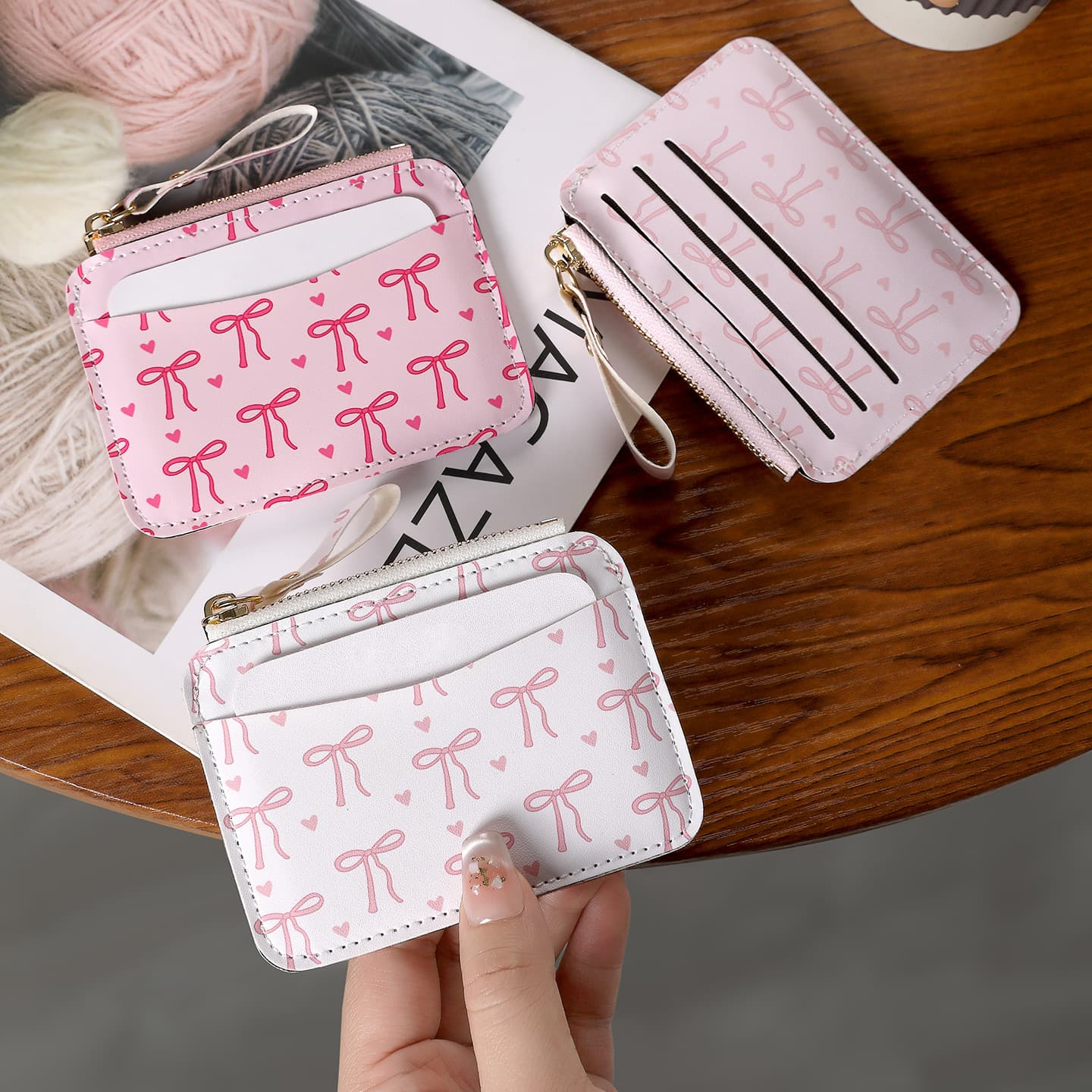 Cross-border new Korean style new sweet and fashionable bow coin purse for women, versatile thin small wallet, hand card holder