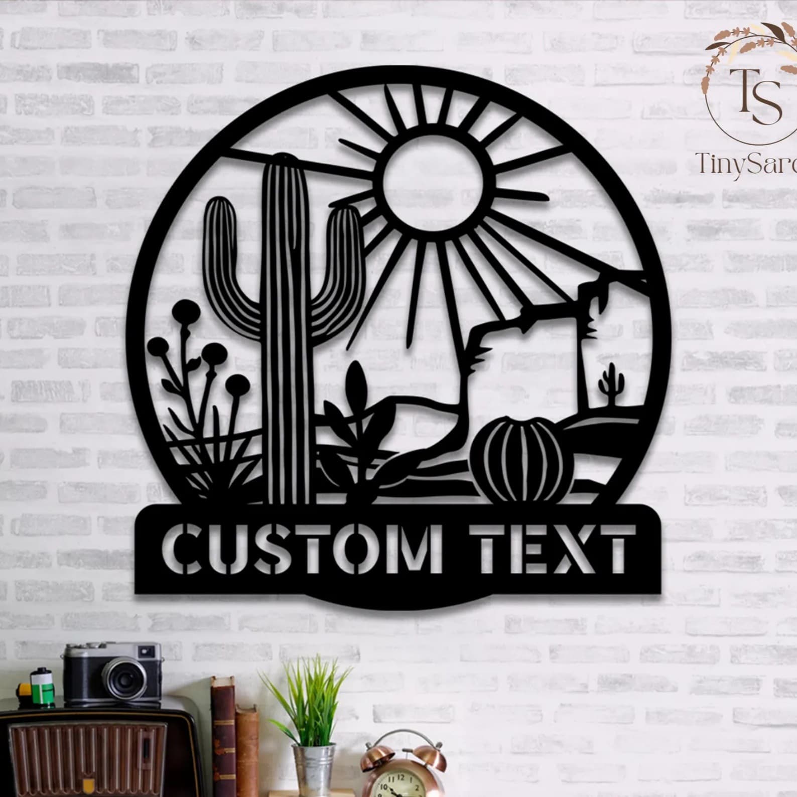 Personalized cactus metal logo wall art, cactus letter logo, cactus wall decoration metal logo