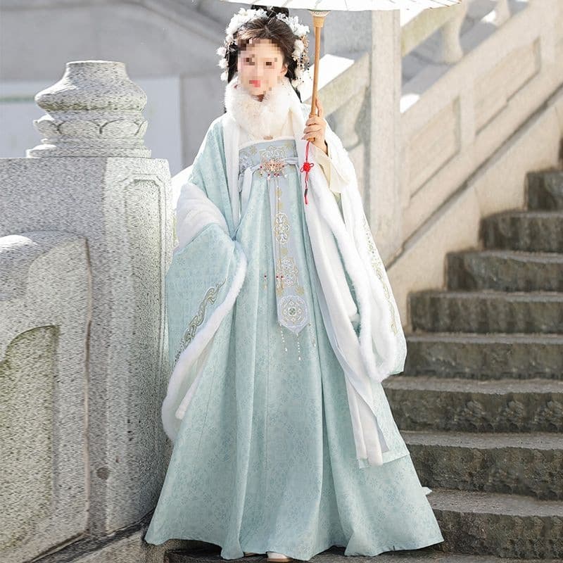 Weiyang Palace [Princess] Hanfu Women's Heavy Embroidery Fleece-Lined Thick Wide-Sleeve Shirt Tang Style Chest-High Eight-Panel Skirt Winter