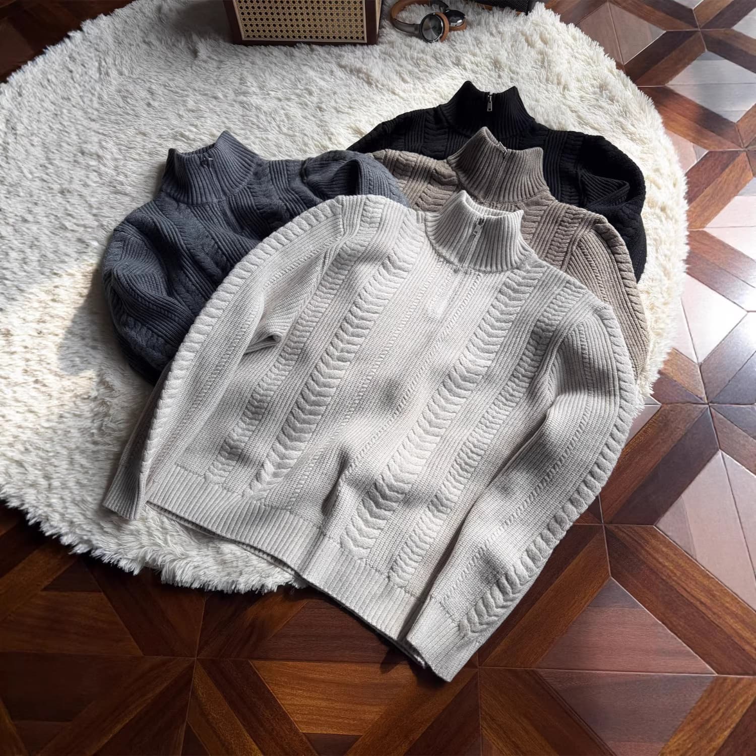 Factory Direct American Retro Men's New Loose Harajuku Casual Versatile Solid Color High Neck Pullover Knit Sweater Trendy