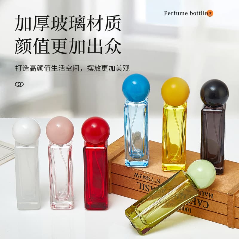 Manufacturer wholesale spot packaging cross-border hot-selling 30ml color perfume bottle press spray bottle round cap sample