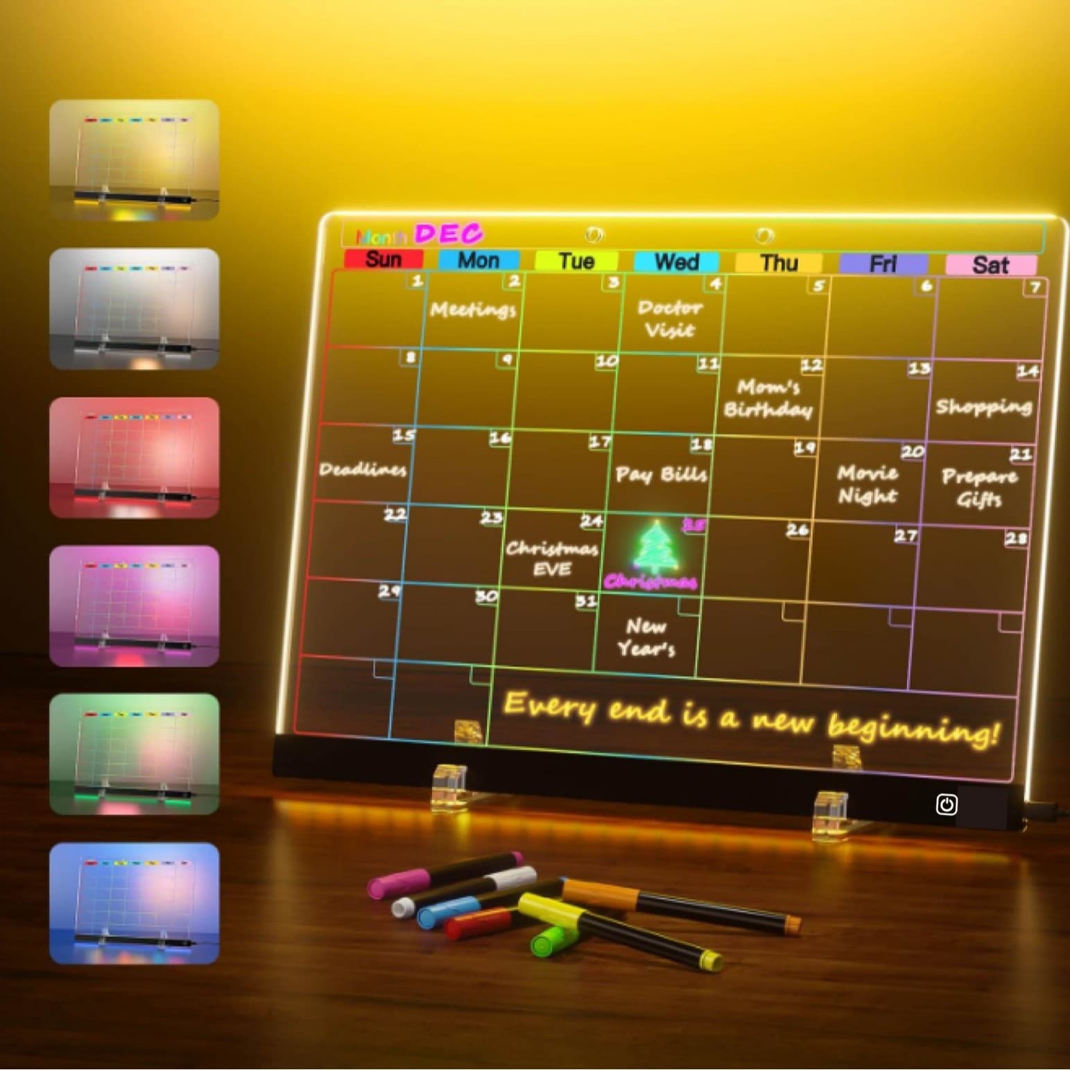 Cross-border transparent acrylic billboard erasable drawing board 6-color neon light board LED illuminated message board memo