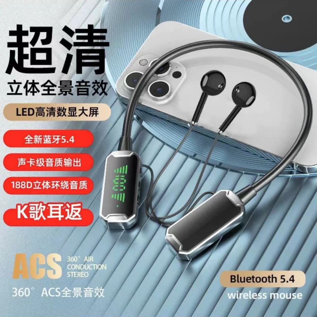 New Style Neck-Hanging Bluetooth Headset for Sports Karaoke, Ultra-Long Standby, Digital Display, Card Insertion, Cross-Border E-Commerce Hot Model Dropshipping