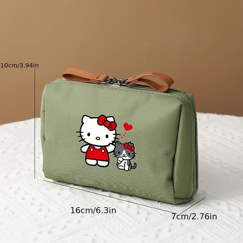 Student Pencil Case Large Capacity Cute Bag Cosmetic Bag New Storage Bag High Appearance Kt Cartoon Cat Wholesale Light Green