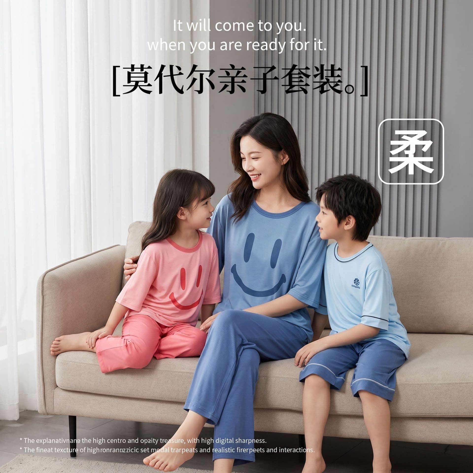 Spring/Summer Modal Children's Homewear, Boys and Girls Pajama Set, Air Conditioning Suit, Smiley Face Parent-Child Style