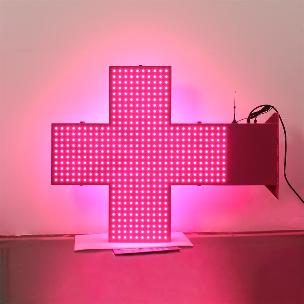 Children's Hospital Outdoor Wall-mounted Weatherproof Flashing Cross 80x80cm Double-sided Pink LED Pharmacy Cross Light Box