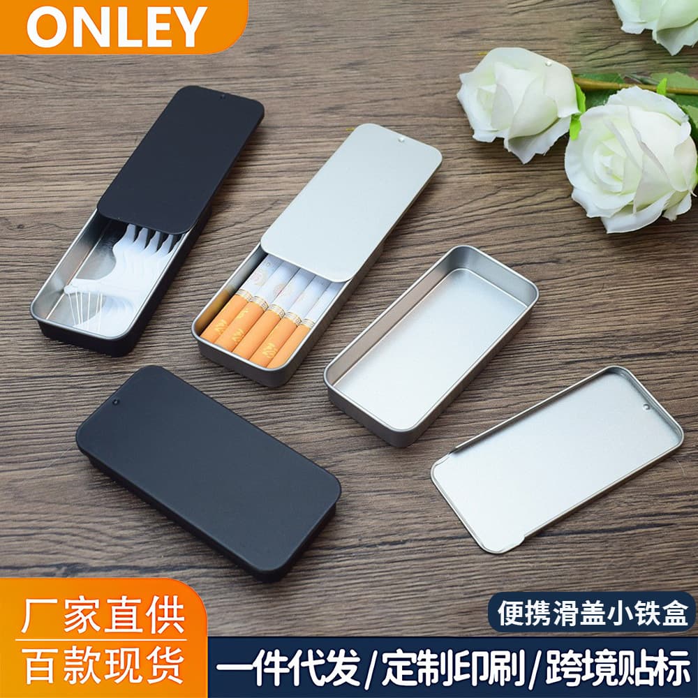 Portable Sliding Tin Box Mini Pill Case Slide Lid Dental Floss Storage Drawer Style Cigarette Dispenser