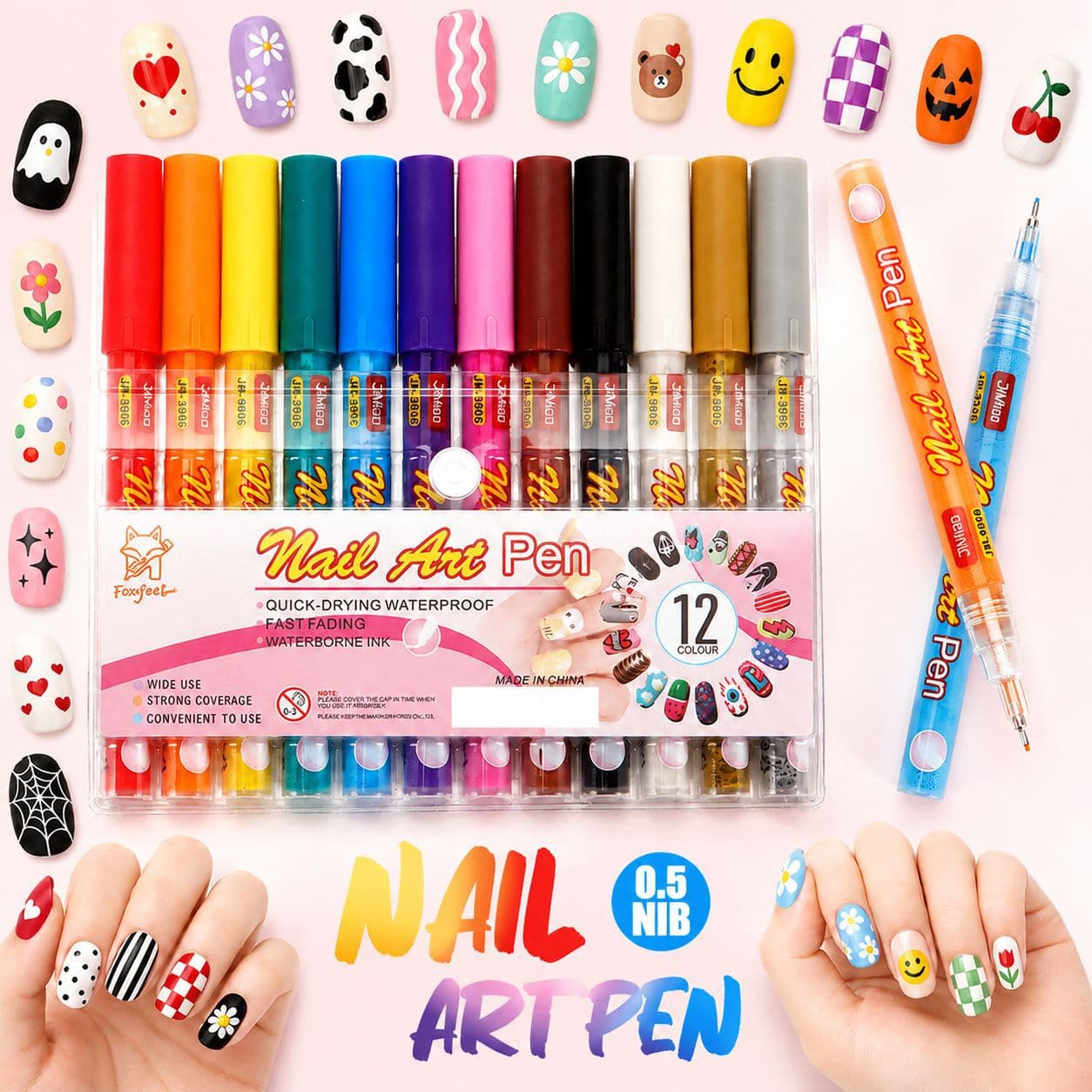 Cross-border popular Internet celebrity nail art pens 12-color nail painting flower pens nail hook and pull line pens nail art diy painting pens