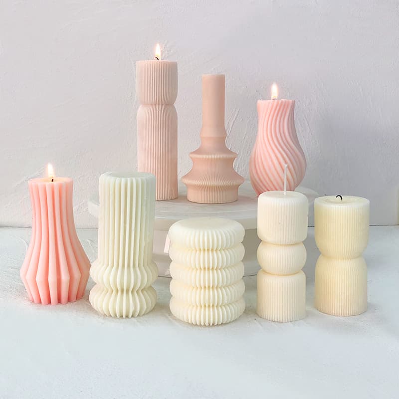 Renshan Striped Column Scented Candle Silicone Mold DIY Geometric Striped Column Candle Holder Epoxy Plaster Mold