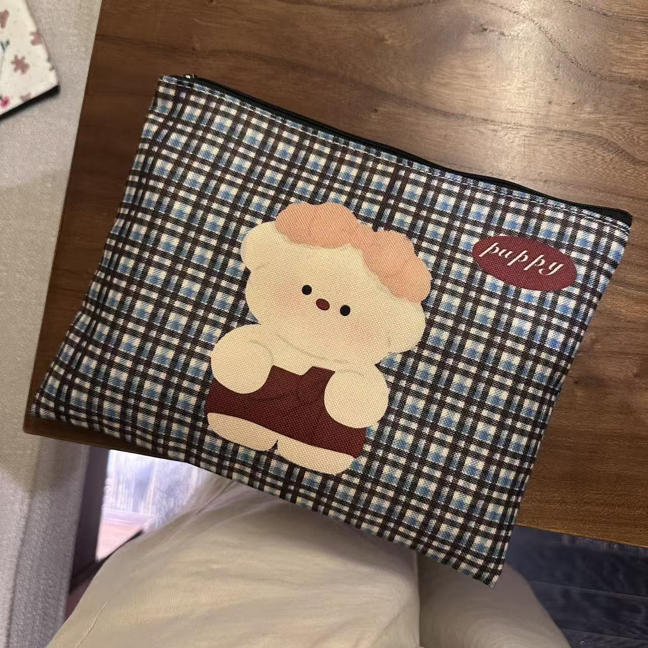 Original cartoon bear ins style cosmetic bag canvas storage bag for literary students