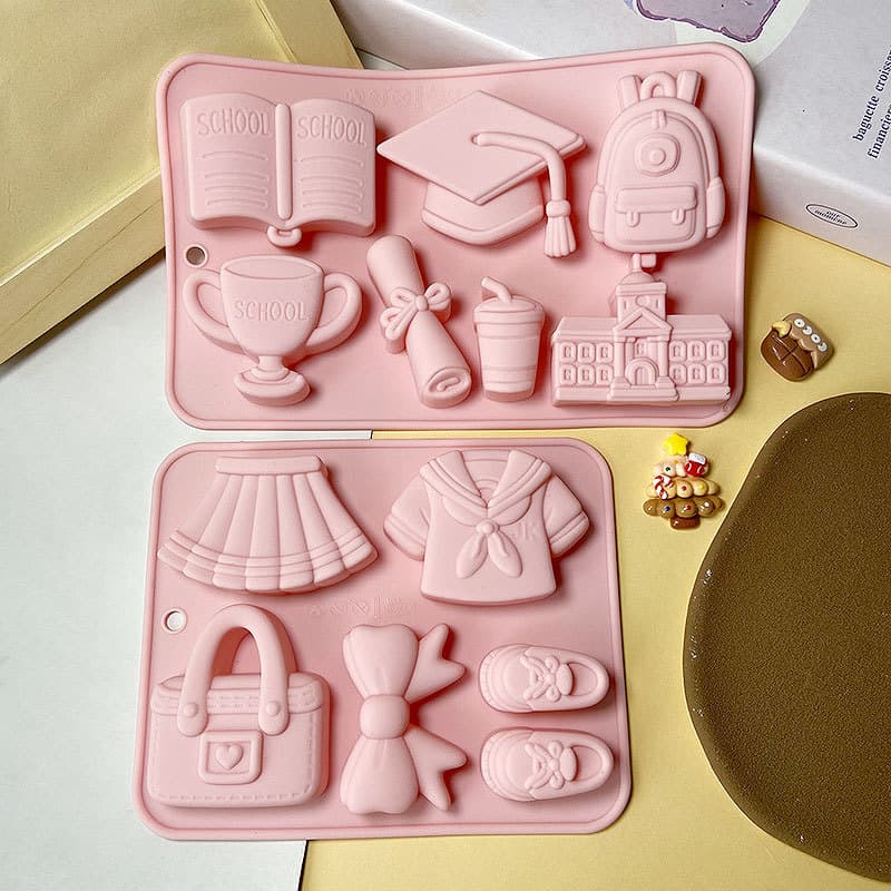 Graduation Season Mortarboard Trophy Backpack Costume Theme Silicone Mold Ice Cube Tray Chocolate Cake Soap Mold