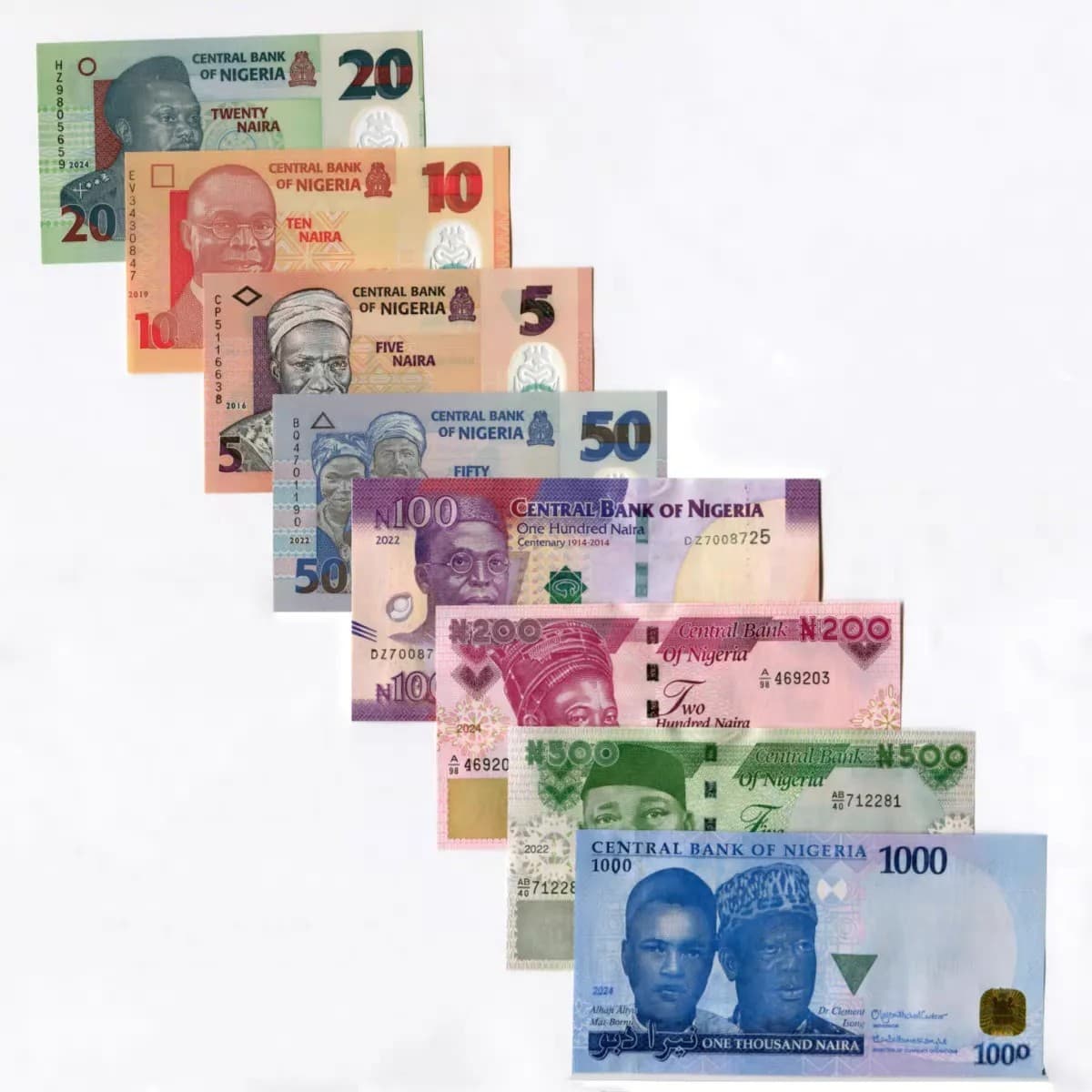 Foreign banknotes Nigeria 8 pieces full set of 5-1000 Naira banknotes + plastic banknotes new fidelity collection