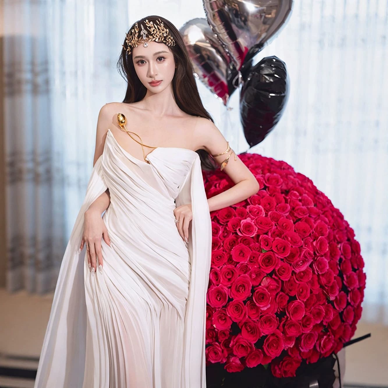 French Dress Women Birthday Banquet Engagement Light Wedding Dress Irregular Strapless Flowing Sash Waist-Cinching Formal Long Dress